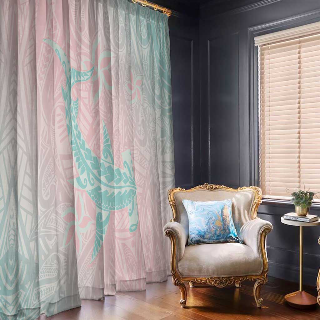 Baby Pink Gradient Polynesia Window Curtain Hawaiian Tribal Hammerhead Shark Tattoo