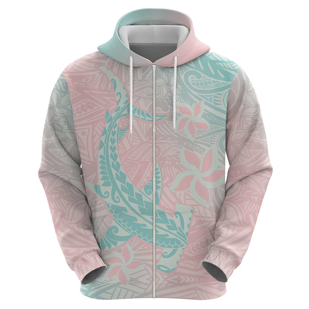 Baby Pink Gradient Polynesia Zip Hoodie Hawaiian Tribal Hammerhead Shark Tattoo LT14 - Polynesian Pride