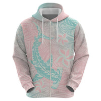 Baby Pink Gradient Polynesia Zip Hoodie Hawaiian Tribal Hammerhead Shark Tattoo LT14 - Polynesian Pride