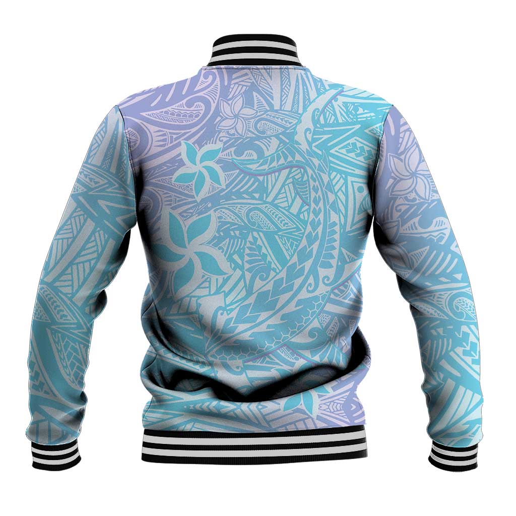 Baby Blue Gradient Polynesia Baseball Jacket Hawaiian Tribal Hammerhead Shark Tattoo