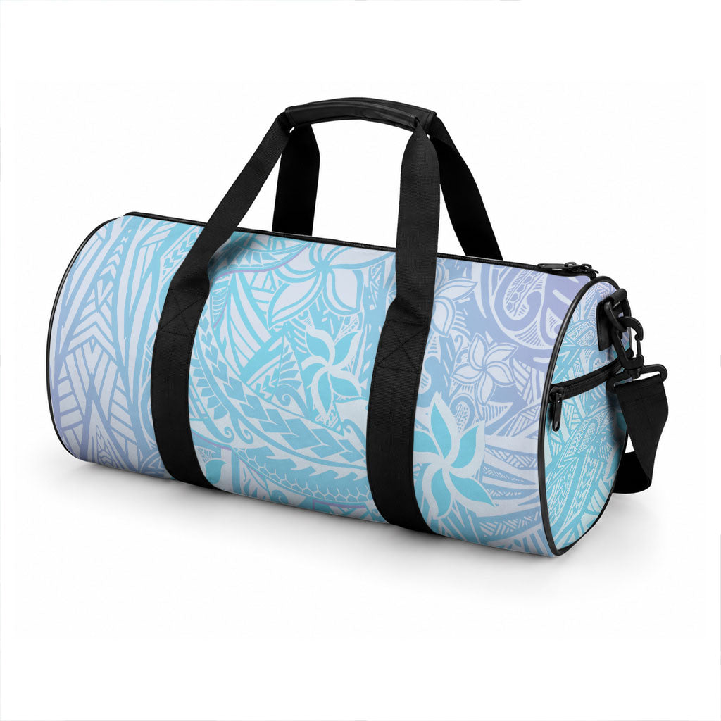Baby Blue Gradient Polynesia Duffle Bag Hawaiian Tribal Hammerhead Shark Tattoo