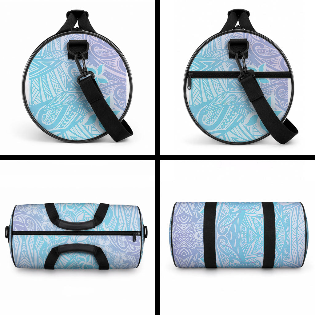 Baby Blue Gradient Polynesia Duffle Bag Hawaiian Tribal Hammerhead Shark Tattoo