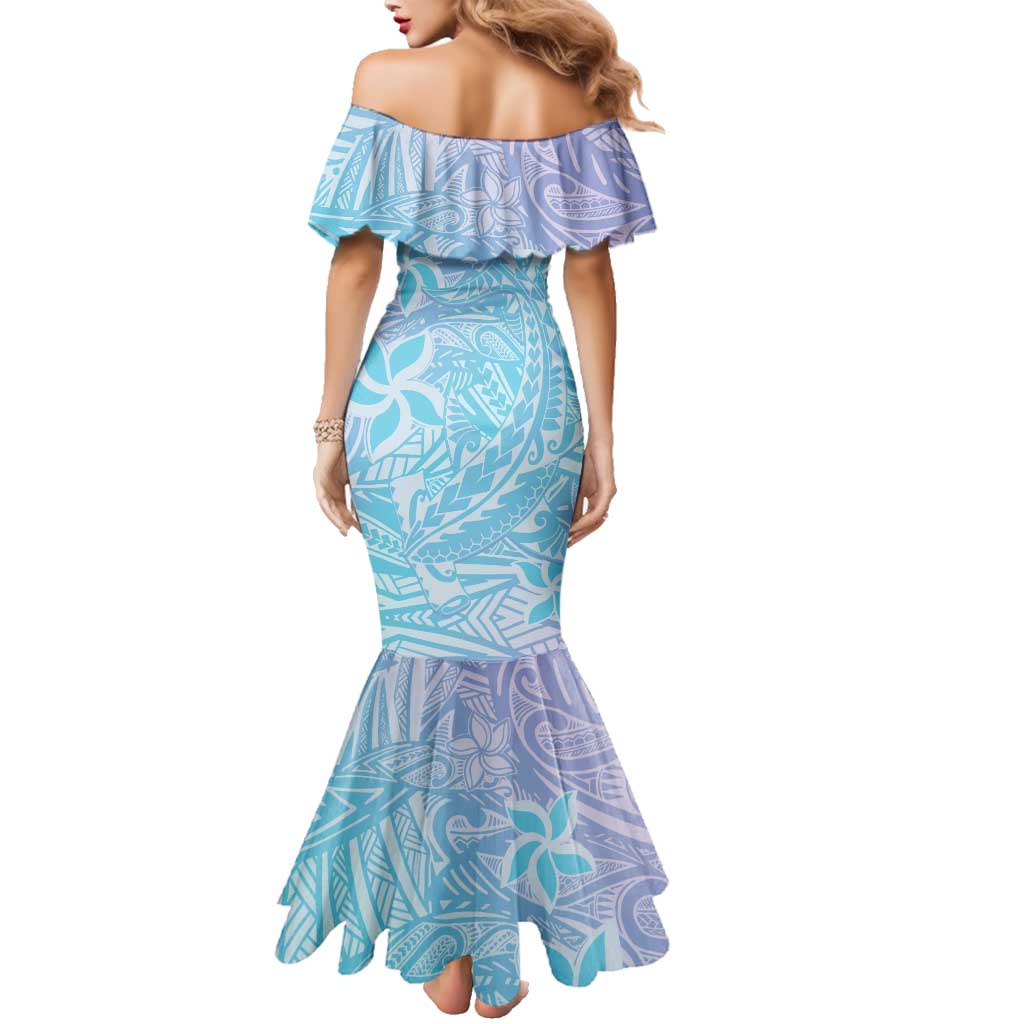 Baby Blue Gradient Polynesia Family Matching Mermaid Dress and Hawaiian Shirt Hawaiian Tribal Hammerhead Shark Tattoo LT14 - Polynesian Pride