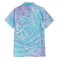 Baby Blue Gradient Polynesia Family Matching Off The Shoulder Long Sleeve Dress and Hawaiian Shirt Hawaiian Tribal Hammerhead Shark Tattoo LT14 - Polynesian Pride