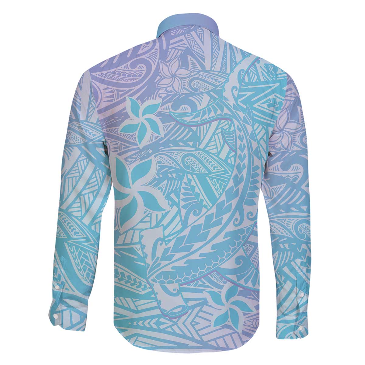 Baby Blue Gradient Polynesia Family Matching Off The Shoulder Long Sleeve Dress and Hawaiian Shirt Hawaiian Tribal Hammerhead Shark Tattoo LT14 - Polynesian Pride