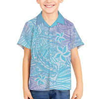 Baby Blue Gradient Polynesia Family Matching Off The Shoulder Long Sleeve Dress and Hawaiian Shirt Hawaiian Tribal Hammerhead Shark Tattoo LT14 Son's Shirt Baby Blue - Polynesian Pride