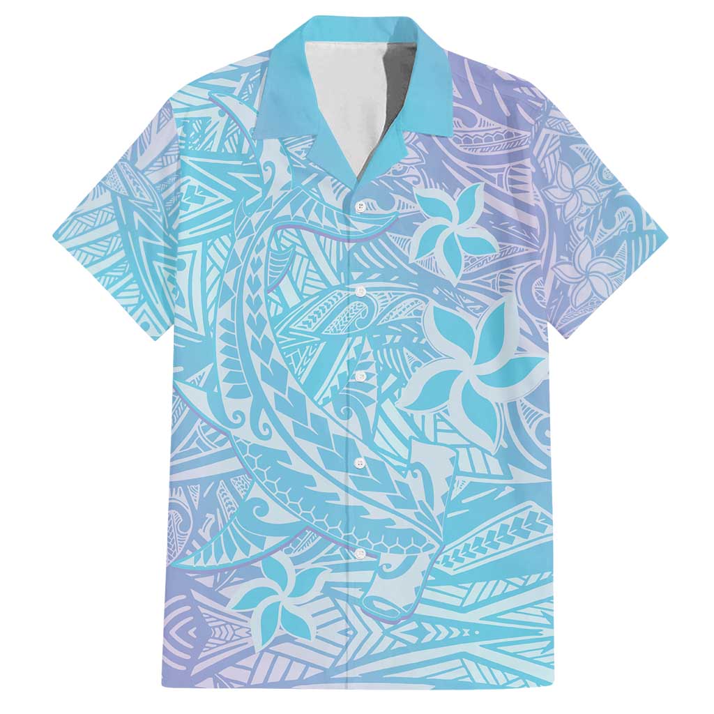 Baby Blue Gradient Polynesia Family Matching Off Shoulder Maxi Dress and Hawaiian Shirt Hawaiian Tribal Hammerhead Shark Tattoo LT14 Dad's Shirt - Short Sleeve Baby Blue - Polynesian Pride