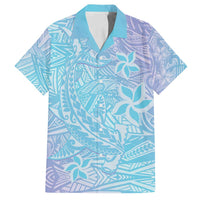 Baby Blue Gradient Polynesia Family Matching Off Shoulder Maxi Dress and Hawaiian Shirt Hawaiian Tribal Hammerhead Shark Tattoo LT14 Dad's Shirt - Short Sleeve Baby Blue - Polynesian Pride