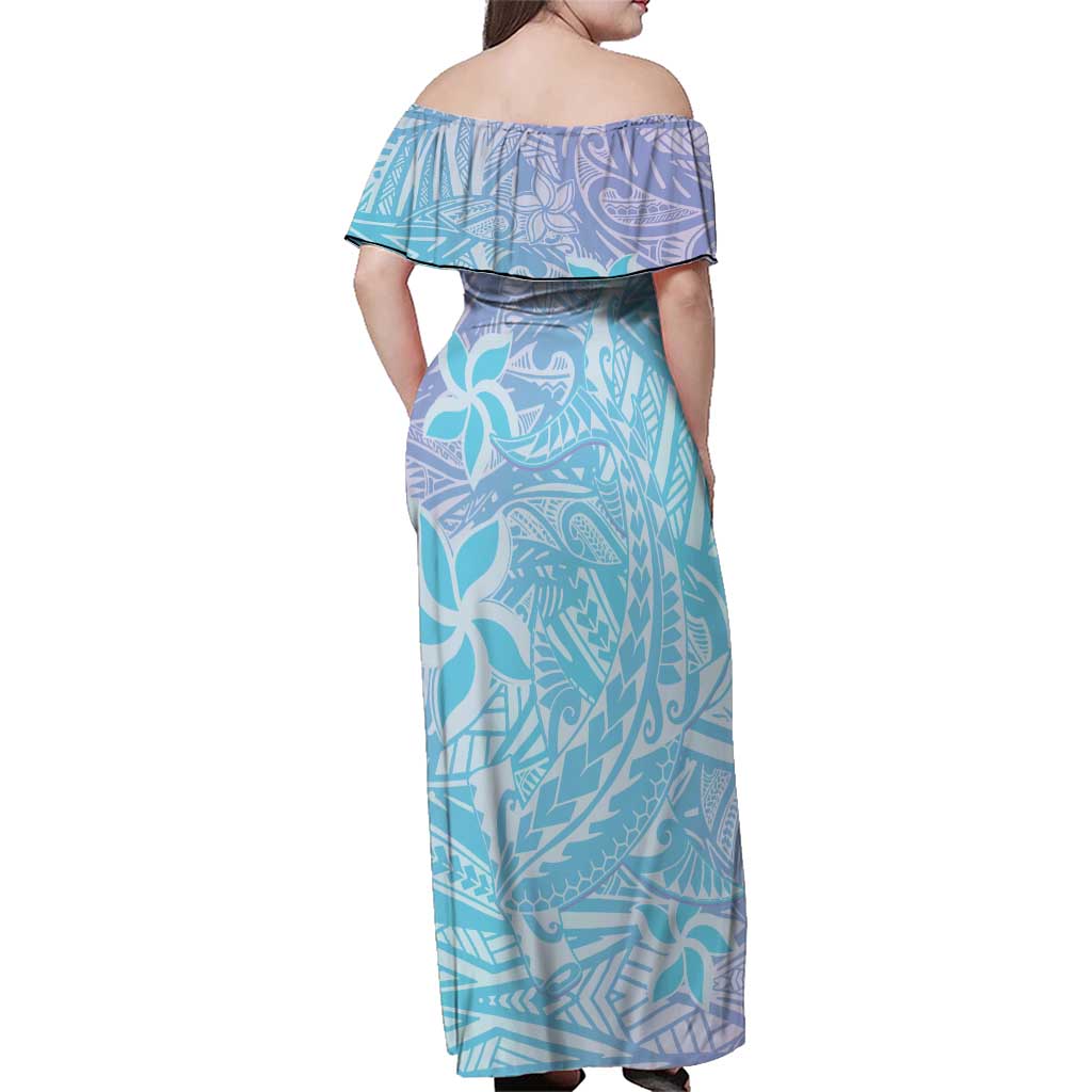 Baby Blue Gradient Polynesia Family Matching Off Shoulder Maxi Dress and Hawaiian Shirt Hawaiian Tribal Hammerhead Shark Tattoo LT14 - Polynesian Pride