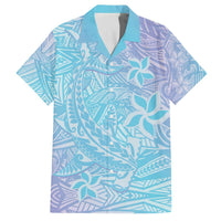 Baby Blue Gradient Polynesia Family Matching Off Shoulder Short Dress and Hawaiian Shirt Hawaiian Tribal Hammerhead Shark Tattoo LT14 Dad's Shirt - Short Sleeve Baby Blue - Polynesian Pride
