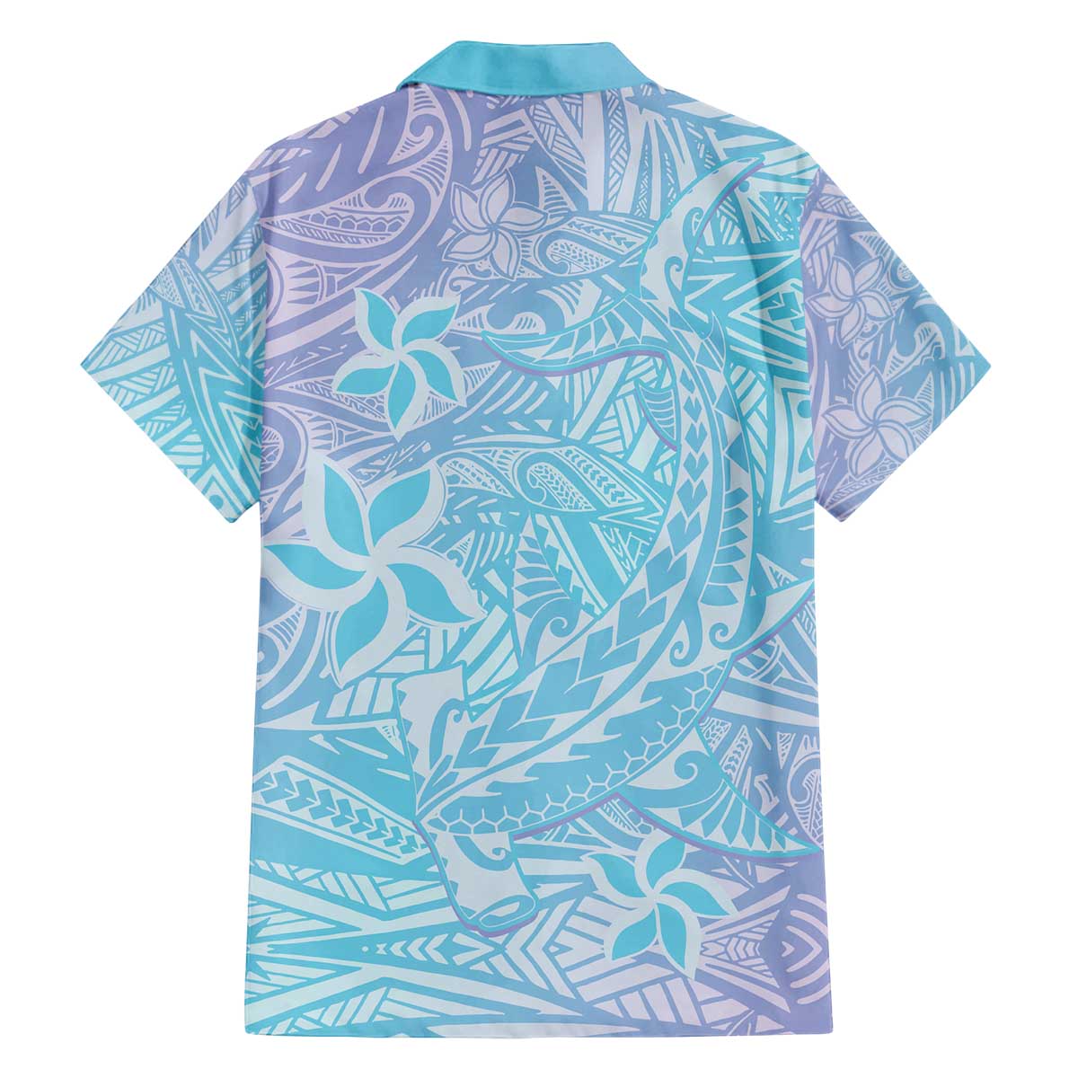 Baby Blue Gradient Polynesia Family Matching Off Shoulder Short Dress and Hawaiian Shirt Hawaiian Tribal Hammerhead Shark Tattoo LT14 - Polynesian Pride