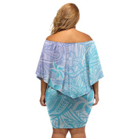 Baby Blue Gradient Polynesia Family Matching Off Shoulder Short Dress and Hawaiian Shirt Hawaiian Tribal Hammerhead Shark Tattoo LT14 - Polynesian Pride