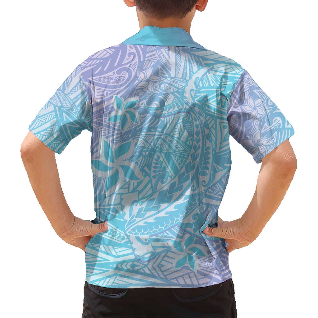 Baby Blue Gradient Polynesia Family Matching Tank Maxi Dress and Hawaiian Shirt Hawaiian Tribal Hammerhead Shark Tattoo LT14 - Polynesian Pride