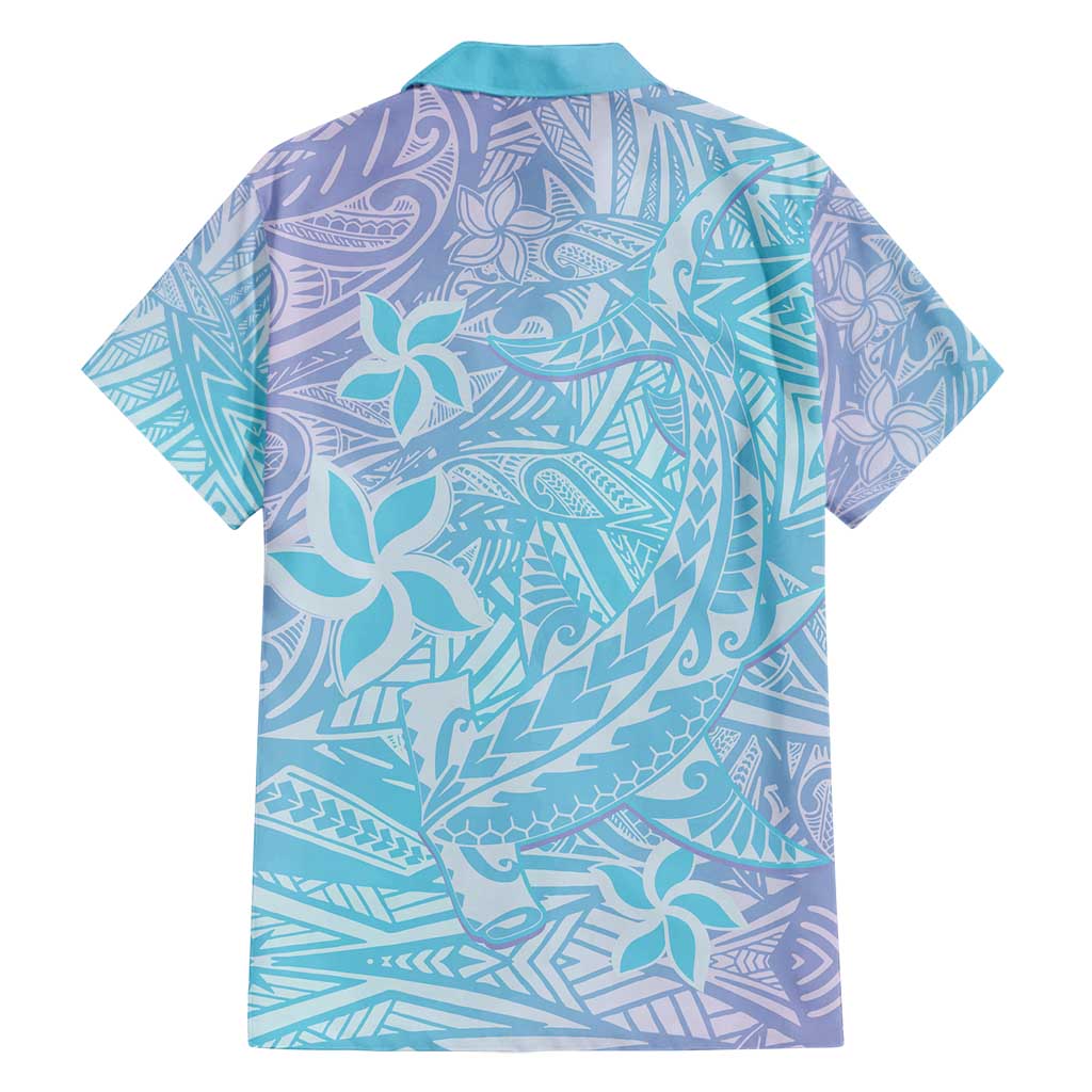 Baby Blue Gradient Polynesia Family Matching Tank Maxi Dress and Hawaiian Shirt Hawaiian Tribal Hammerhead Shark Tattoo LT14 - Polynesian Pride