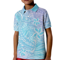 Baby Blue Gradient Polynesia Kid Polo Shirt Hawaiian Tribal Hammerhead Shark Tattoo