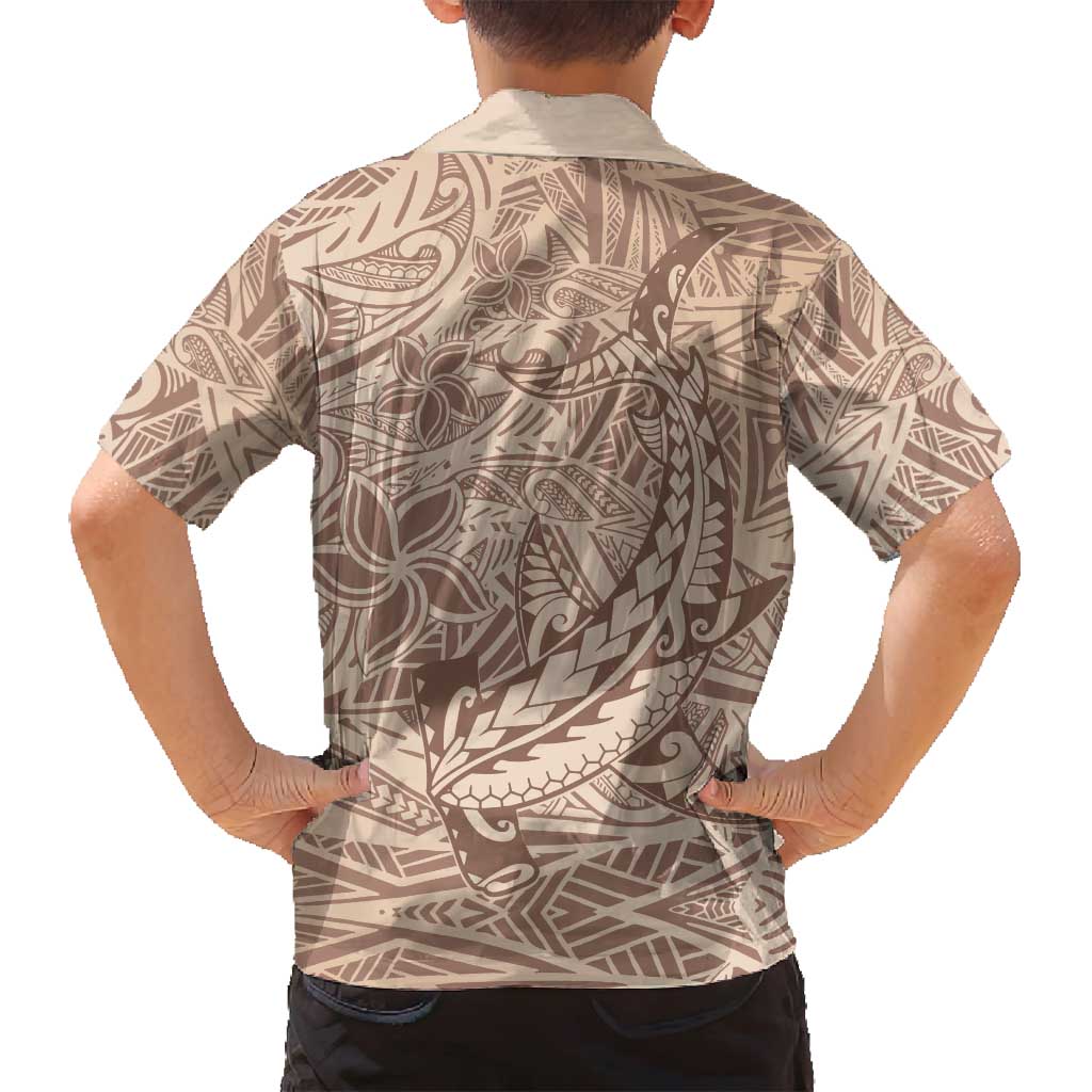 Pastel Brown Polynesia Family Matching Long Sleeve Bodycon Dress and Hawaiian Shirt Hawaiian Tribal Hammerhead Shark Tattoo LT14 - Polynesian Pride