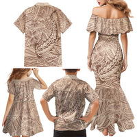 Pastel Brown Polynesia Family Matching Mermaid Dress and Hawaiian Shirt Hawaiian Tribal Hammerhead Shark Tattoo LT14 - Polynesian Pride