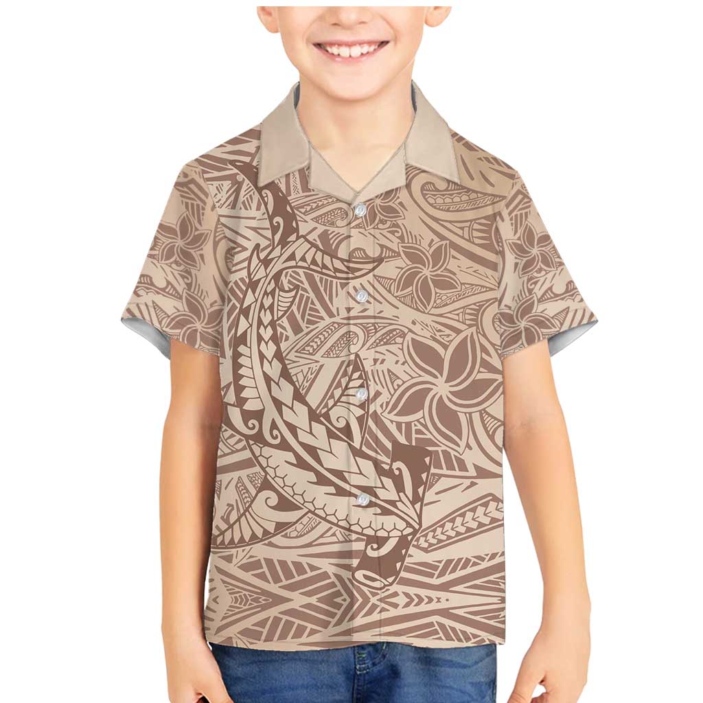 Pastel Brown Polynesia Family Matching Mermaid Dress and Hawaiian Shirt Hawaiian Tribal Hammerhead Shark Tattoo LT14 Son's Shirt Pastel Brown - Polynesian Pride
