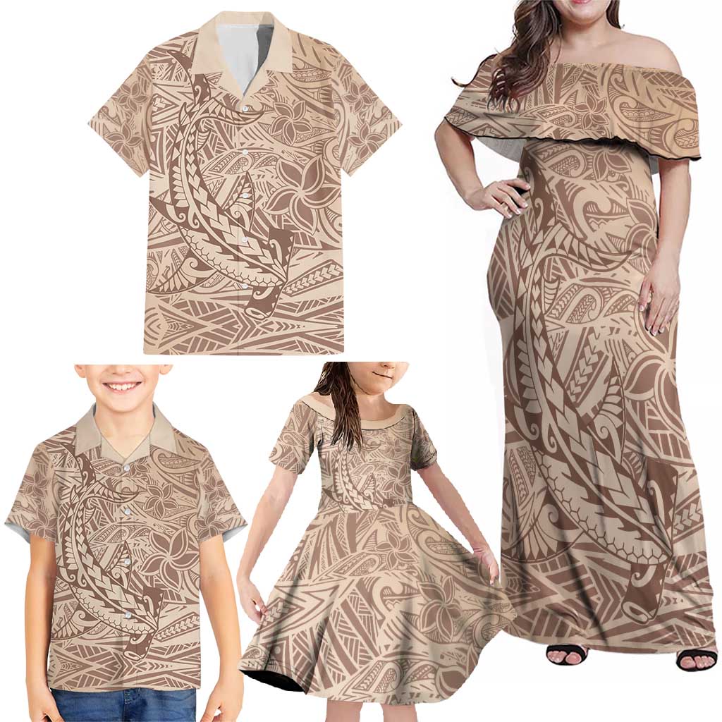Pastel Brown Polynesia Family Matching Off Shoulder Maxi Dress and Hawaiian Shirt Hawaiian Tribal Hammerhead Shark Tattoo LT14 - Polynesian Pride