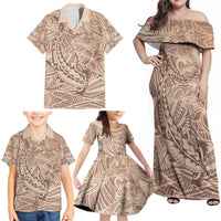 Pastel Brown Polynesia Family Matching Off Shoulder Maxi Dress and Hawaiian Shirt Hawaiian Tribal Hammerhead Shark Tattoo LT14 - Polynesian Pride