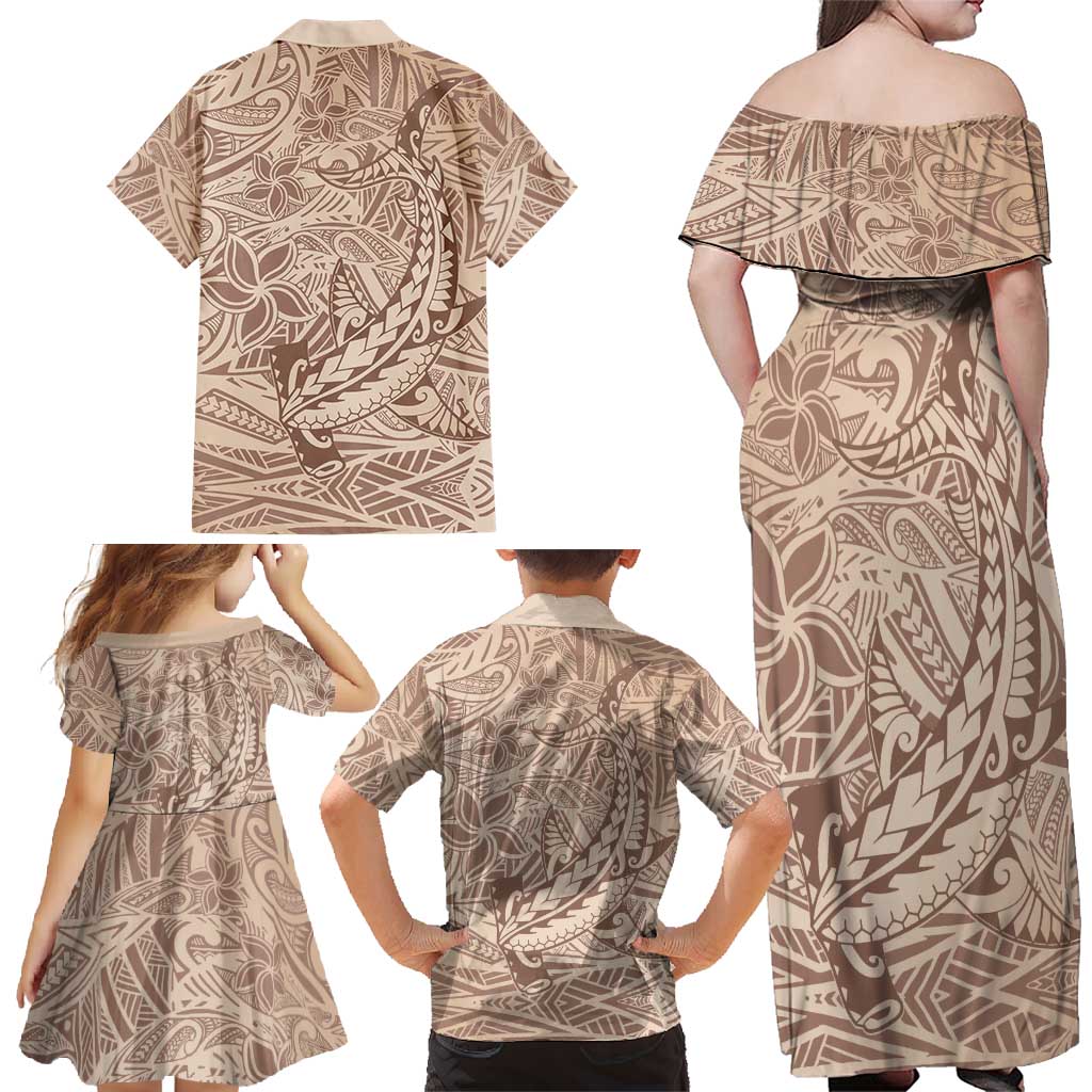 Pastel Brown Polynesia Family Matching Off Shoulder Maxi Dress and Hawaiian Shirt Hawaiian Tribal Hammerhead Shark Tattoo LT14 - Polynesian Pride