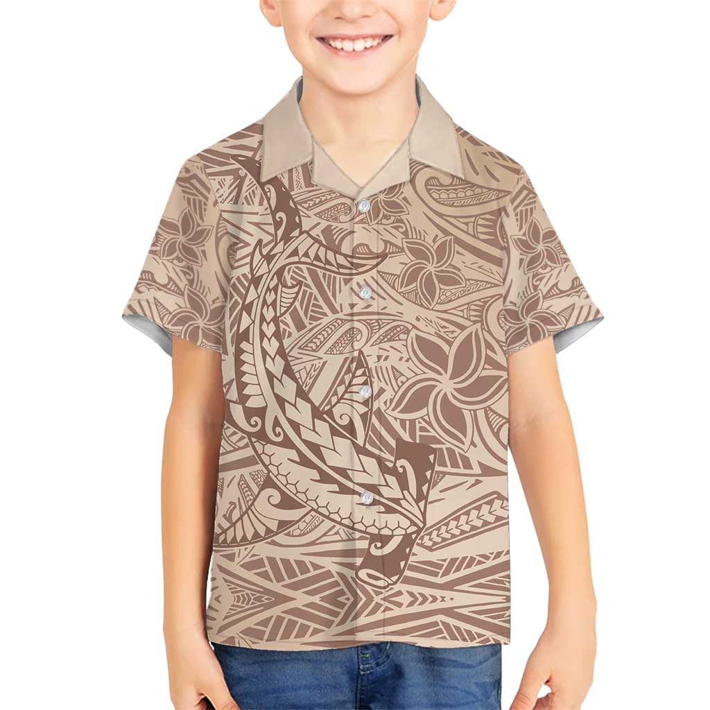 Pastel Brown Polynesia Family Matching Off Shoulder Maxi Dress and Hawaiian Shirt Hawaiian Tribal Hammerhead Shark Tattoo LT14 Son's Shirt Pastel Brown - Polynesian Pride