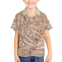 Pastel Brown Polynesia Family Matching Off Shoulder Maxi Dress and Hawaiian Shirt Hawaiian Tribal Hammerhead Shark Tattoo LT14 Son's Shirt Pastel Brown - Polynesian Pride