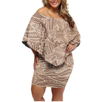Pastel Brown Polynesia Family Matching Off Shoulder Short Dress and Hawaiian Shirt Hawaiian Tribal Hammerhead Shark Tattoo LT14 Mom's Dress Pastel Brown - Polynesian Pride