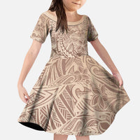 Pastel Brown Polynesia Family Matching Puletasi and Hawaiian Shirt Hawaiian Tribal Hammerhead Shark Tattoo LT14 Daughter's Dress Pastel Brown - Polynesian Pride