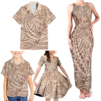 Pastel Brown Polynesia Family Matching Tank Maxi Dress and Hawaiian Shirt Hawaiian Tribal Hammerhead Shark Tattoo LT14 - Polynesian Pride