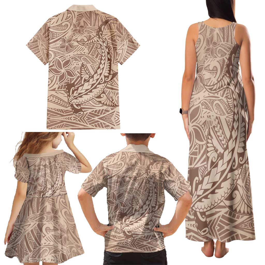 Pastel Brown Polynesia Family Matching Tank Maxi Dress and Hawaiian Shirt Hawaiian Tribal Hammerhead Shark Tattoo LT14 - Polynesian Pride