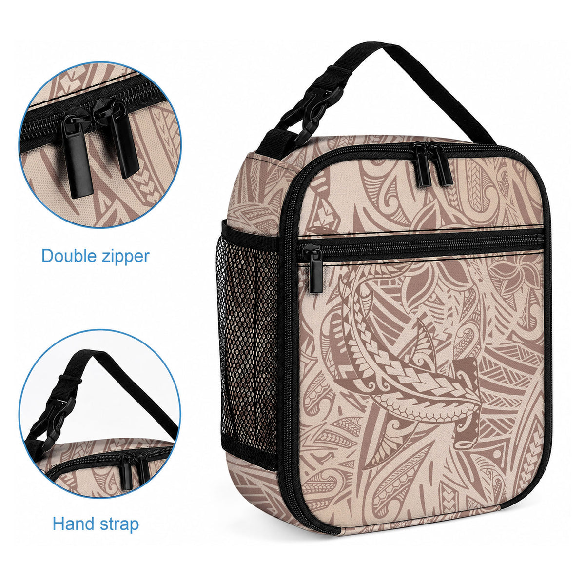 Pink Gradient Polynesia Lunch Bag Hawaiian Tribal Hammerhead Shark Tattoo