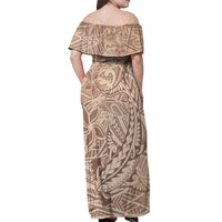 Pastel Brown Polynesia Off Shoulder Maxi Dress Hawaiian Tribal Hammerhead Shark Tattoo LT14 - Polynesian Pride