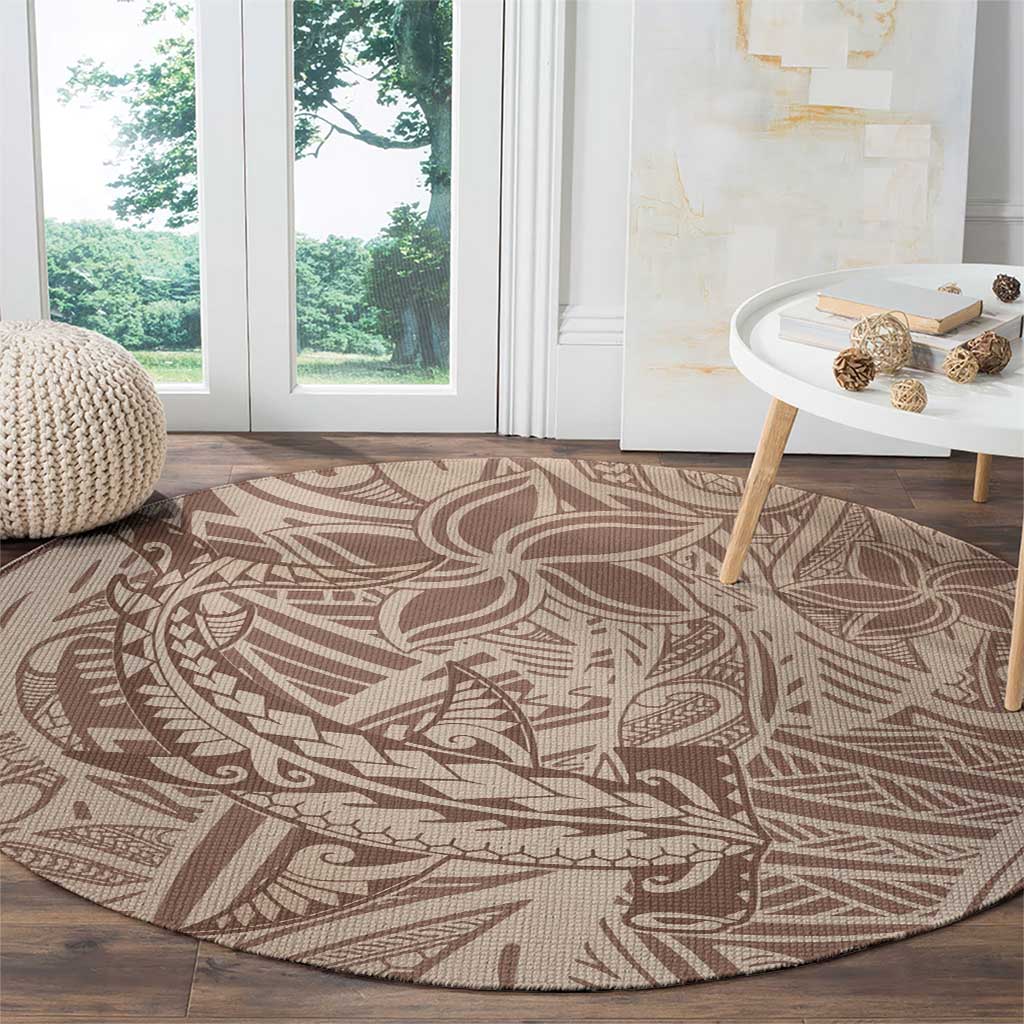 Pink Gradient Polynesia Round Carpet Hawaiian Tribal Hammerhead Shark Tattoo