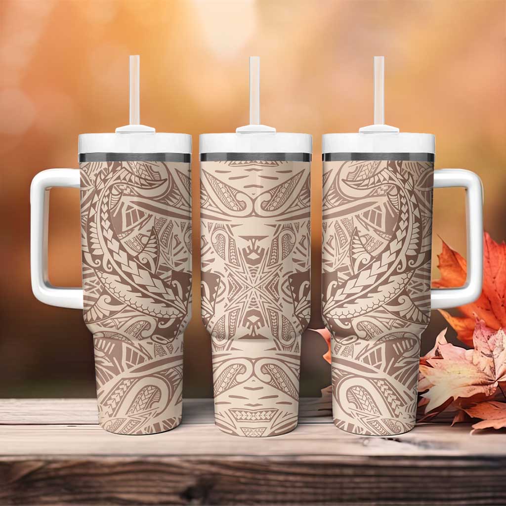 Pink Gradient Polynesia Tumbler With Handle Hawaiian Tribal Hammerhead Shark Tattoo