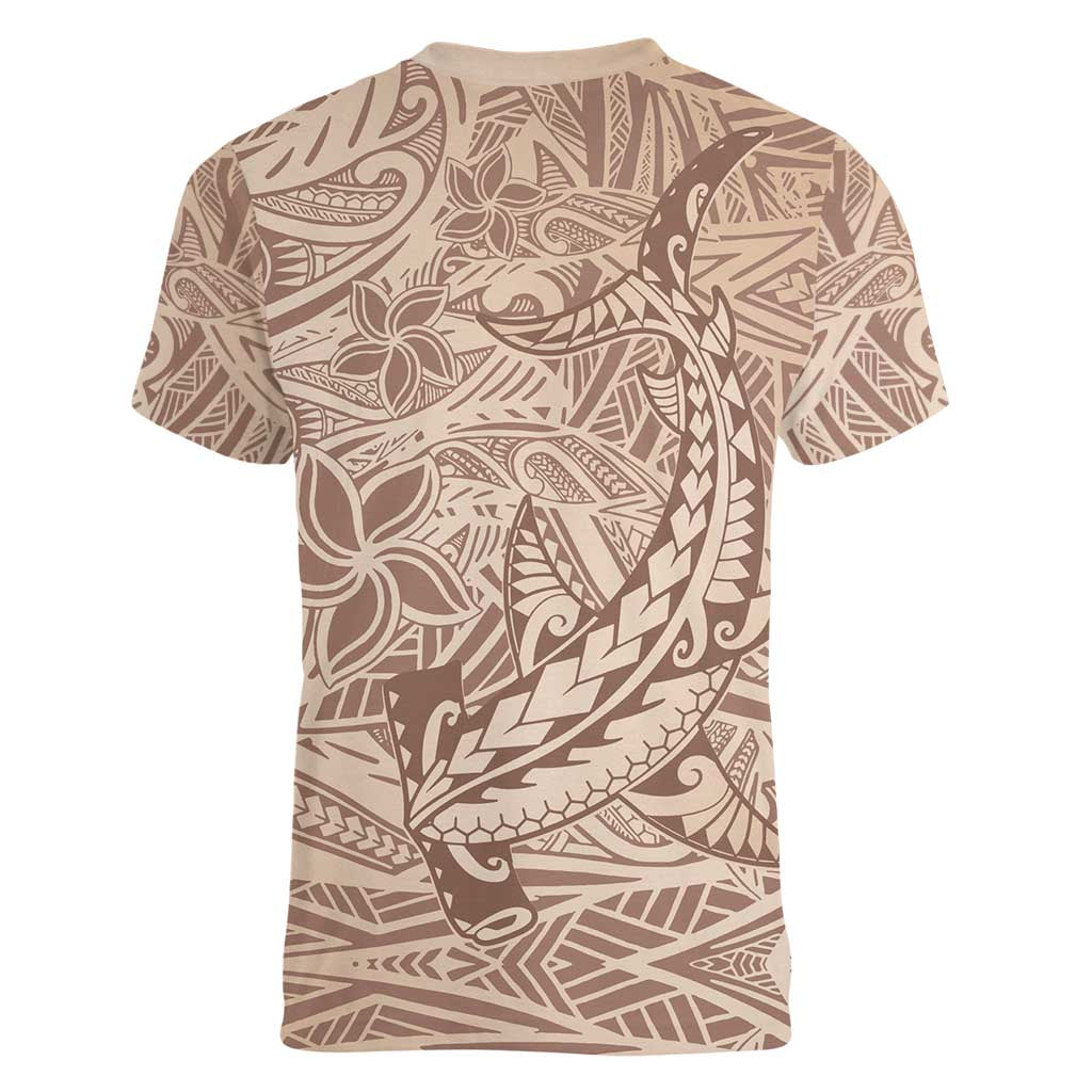 Pink Gradient Polynesia Women V-Neck T-Shirt Hawaiian Tribal Hammerhead Shark Tattoo