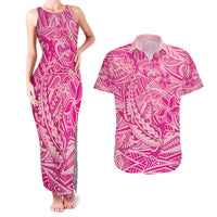 Beige Gradient Polynesia Couples Matching Tank Maxi Dress and Hawaiian Shirt Hawaiian Tribal Hammerhead Shark Tattoo