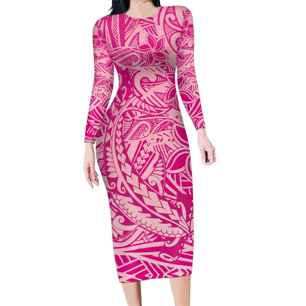 Beige Gradient Polynesia Family Matching Long Sleeve Bodycon Dress and Hawaiian Shirt Hawaiian Tribal Hammerhead Shark Tattoo LT14 Mom's Dress Beige - Polynesian Pride