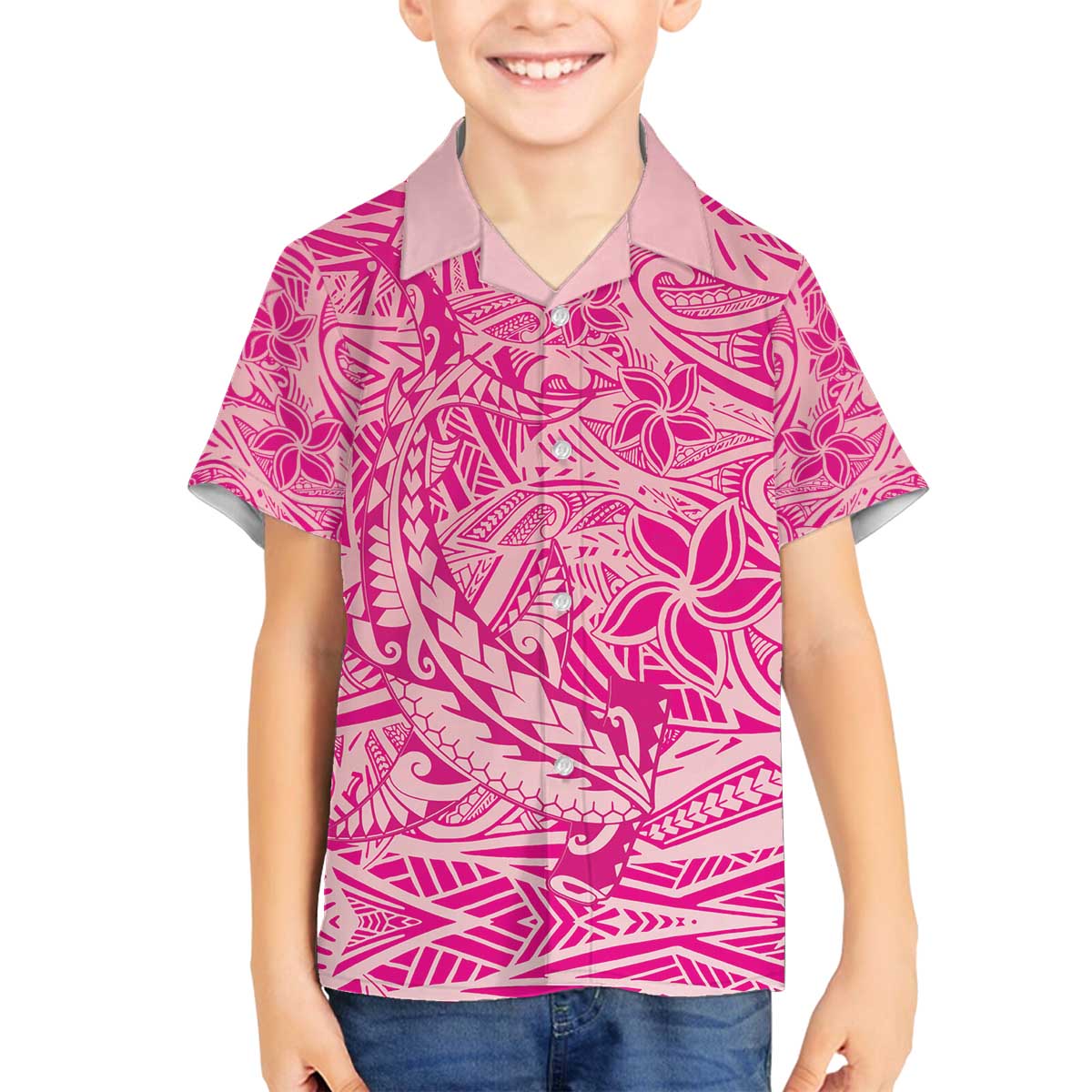 Beige Gradient Polynesia Family Matching Off The Shoulder Long Sleeve Dress and Hawaiian Shirt Hawaiian Tribal Hammerhead Shark Tattoo LT14 Son's Shirt Beige - Polynesian Pride