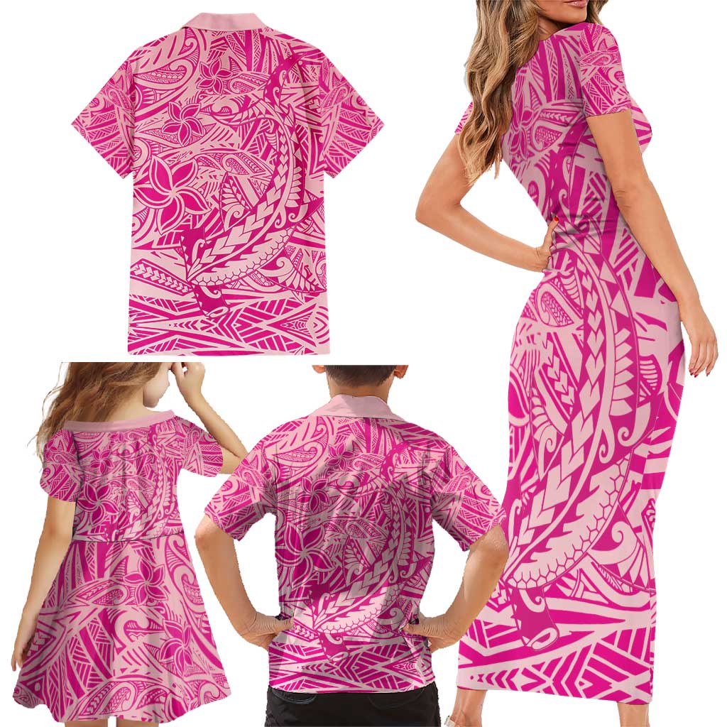 Beige Gradient Polynesia Family Matching Short Sleeve Bodycon Dress and Hawaiian Shirt Hawaiian Tribal Hammerhead Shark Tattoo LT14 - Polynesian Pride