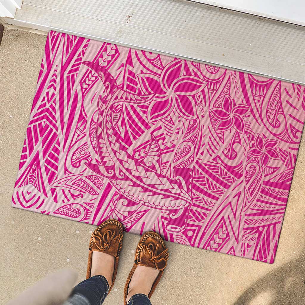 Beige Gradient Polynesia Rubber Doormat Hawaiian Tribal Hammerhead Shark Tattoo