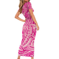 Beige Gradient Polynesia Short Sleeve Bodycon Dress Hawaiian Tribal Hammerhead Shark Tattoo