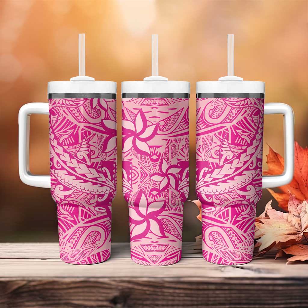 Beige Gradient Polynesia Tumbler With Handle Hawaiian Tribal Hammerhead Shark Tattoo