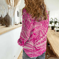 Beige Gradient Polynesia Women Casual Shirt Hawaiian Tribal Hammerhead Shark Tattoo