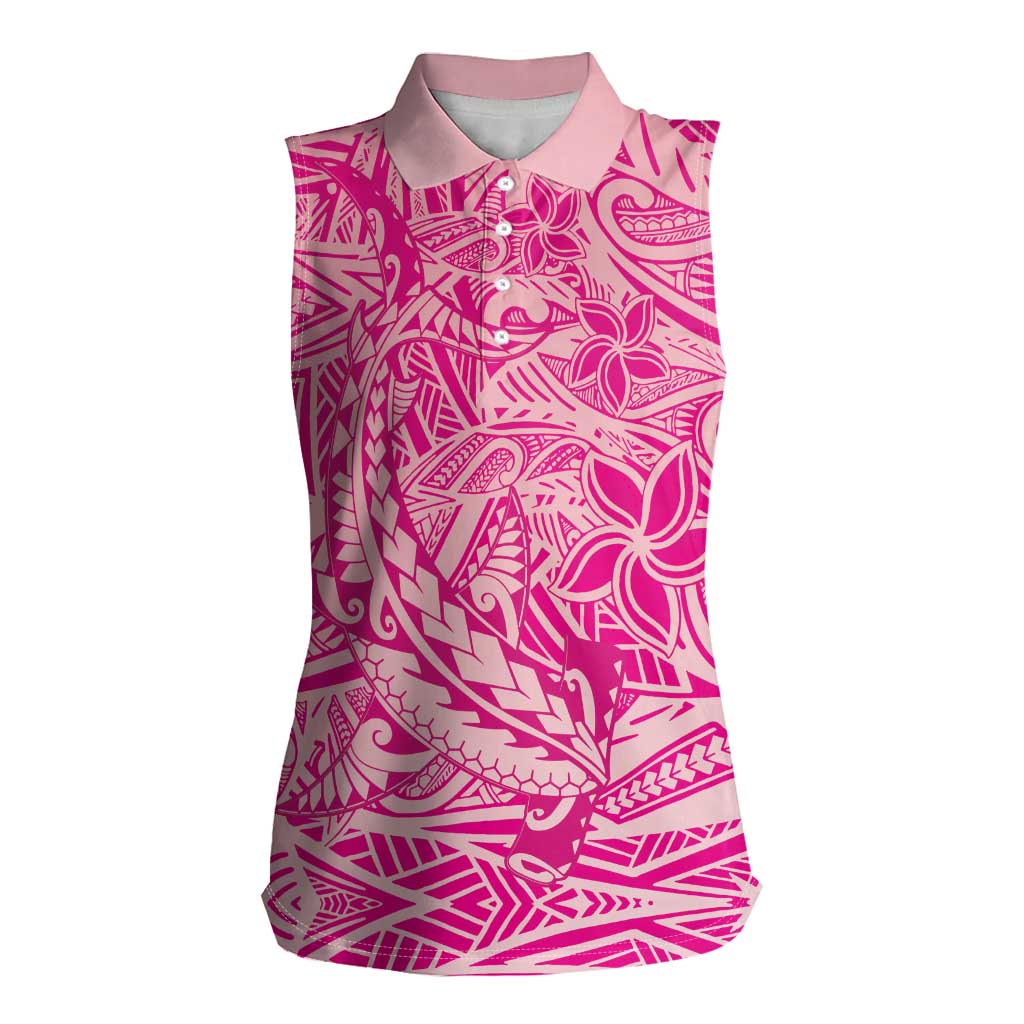 Beige Gradient Polynesia Women Sleeveless Polo Shirt Hawaiian Tribal Hammerhead Shark Tattoo
