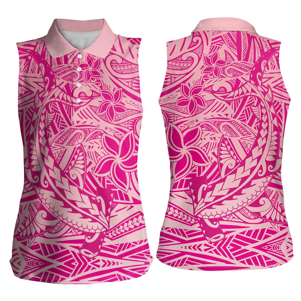 Beige Gradient Polynesia Women Sleeveless Polo Shirt Hawaiian Tribal Hammerhead Shark Tattoo