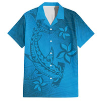 Blue Gradient Polynesia Family Matching Long Sleeve Bodycon Dress and Hawaiian Shirt Hawaiian Tribal Hammerhead Shark Tattoo LT14 Dad's Shirt - Short Sleeve Blue - Polynesian Pride