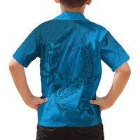 Blue Gradient Polynesia Family Matching Off The Shoulder Long Sleeve Dress and Hawaiian Shirt Hawaiian Tribal Hammerhead Shark Tattoo LT14 - Polynesian Pride