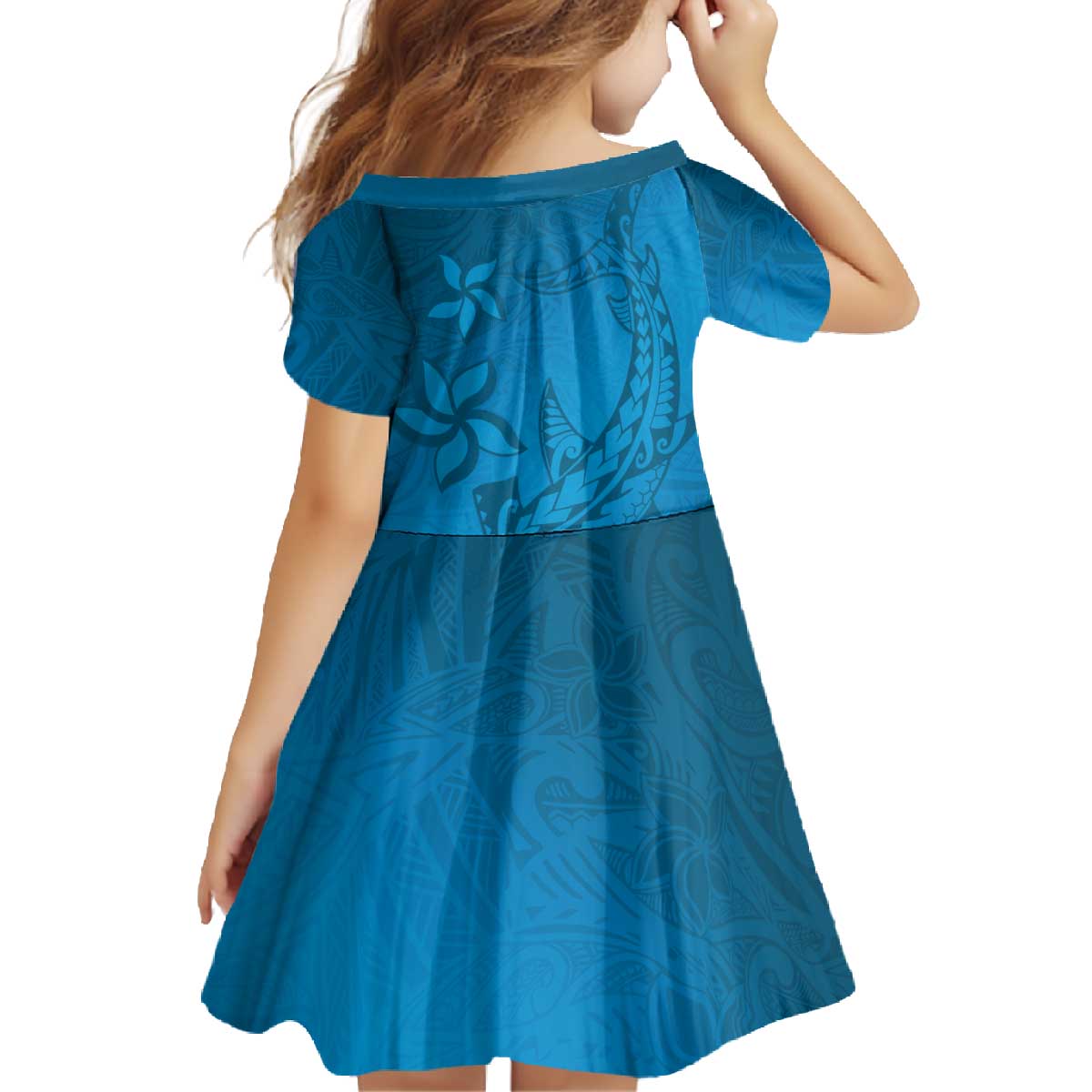 Blue Gradient Polynesia Family Matching Off The Shoulder Long Sleeve Dress and Hawaiian Shirt Hawaiian Tribal Hammerhead Shark Tattoo LT14 - Polynesian Pride