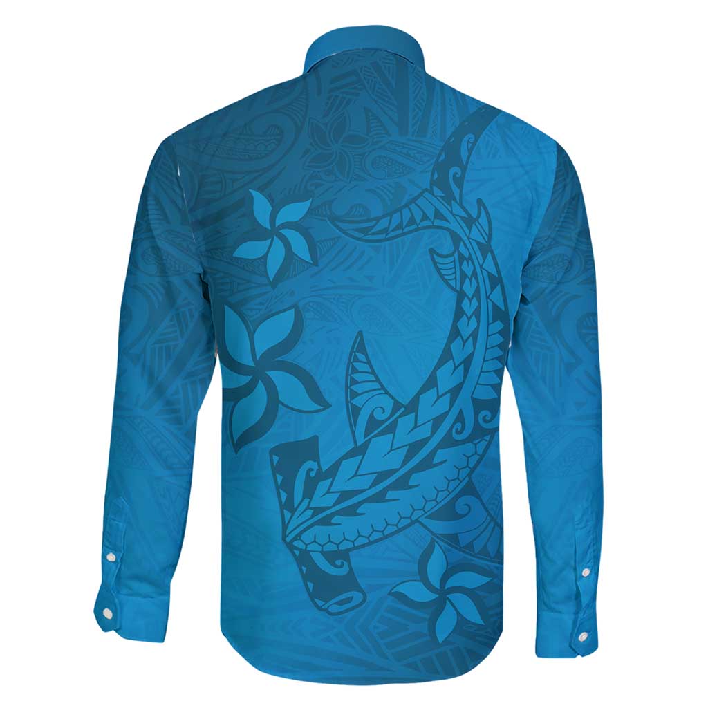 Blue Gradient Polynesia Family Matching Short Sleeve Bodycon Dress and Hawaiian Shirt Hawaiian Tribal Hammerhead Shark Tattoo LT14 - Polynesian Pride